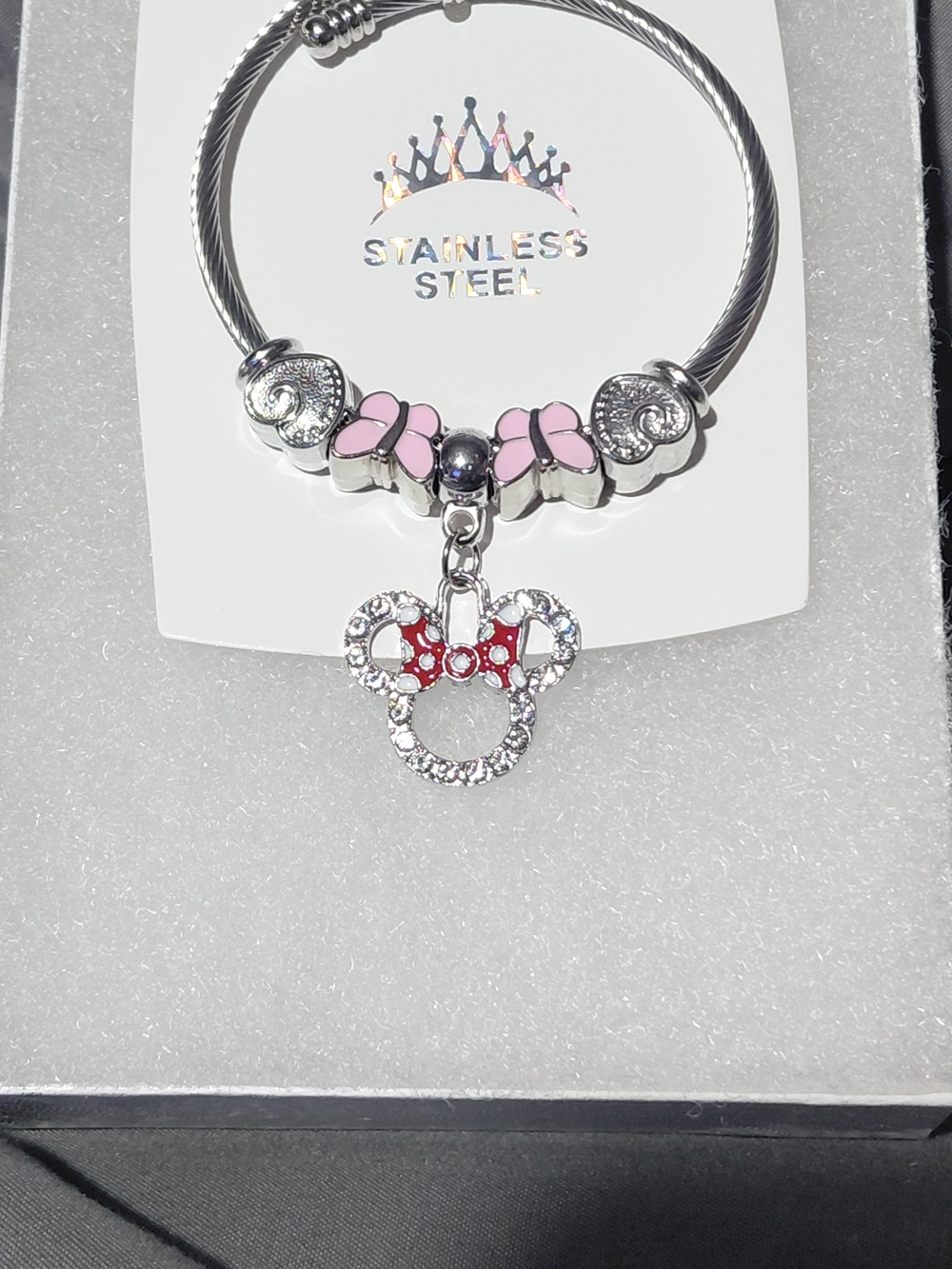 Pink & Red Minnie Mouse Style Charm Bracelet